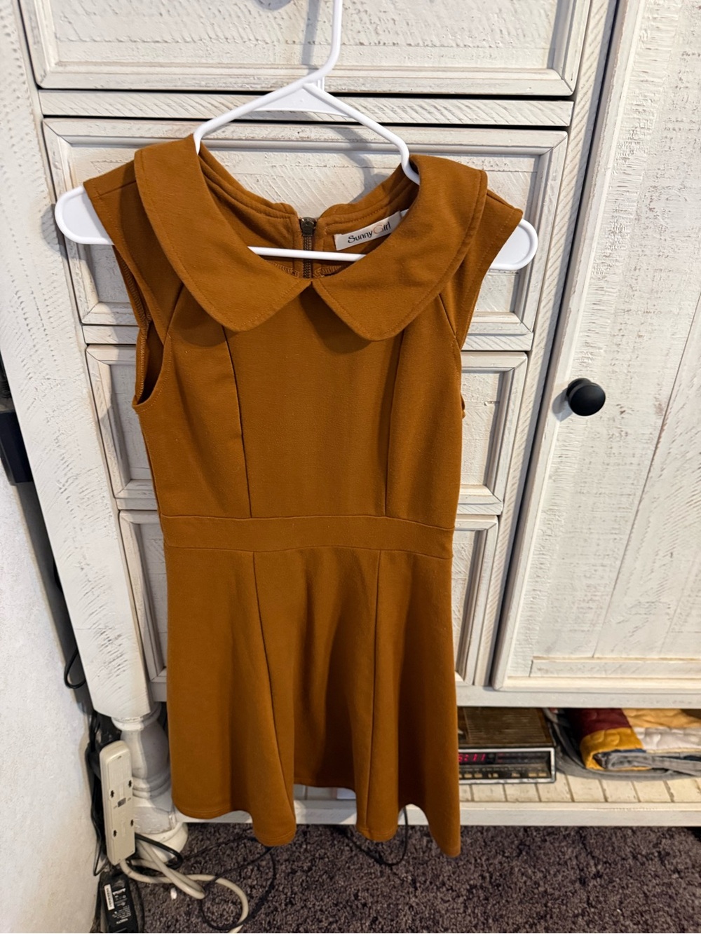 Sunny Girl Girls' Peter Pan Collar Dress in Mustard Brown